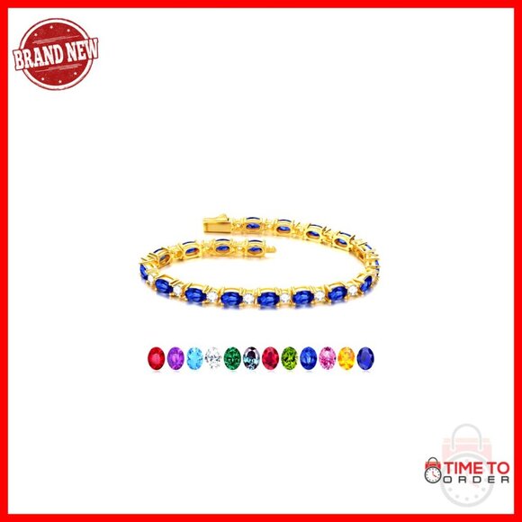 Jewelry - 14K Gold Plated Sterling Silver Tennis Bracelet, 6.5-7 Inch, Birthstone Gift